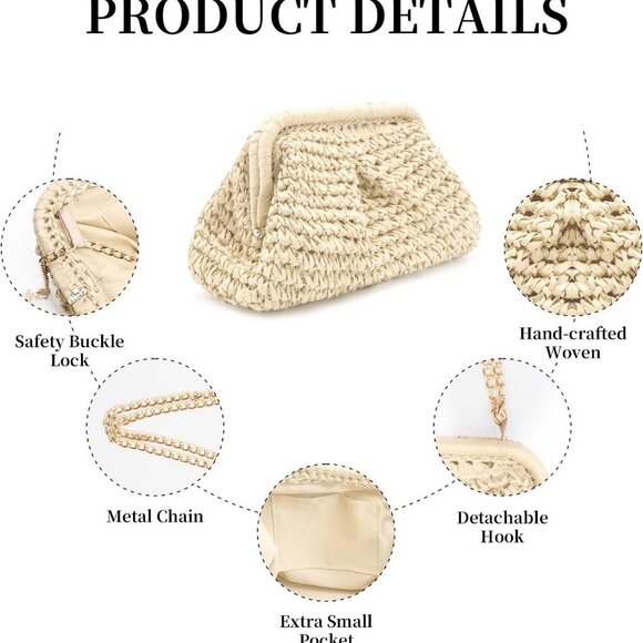 Straw Clutch Purse Woven Beach Handbag Crossbody Bag for Women Small Compact - Picture 3 of 6